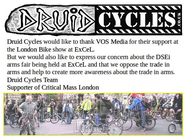 Druid Cycles against London arms fair - Excel Centre - January 2011