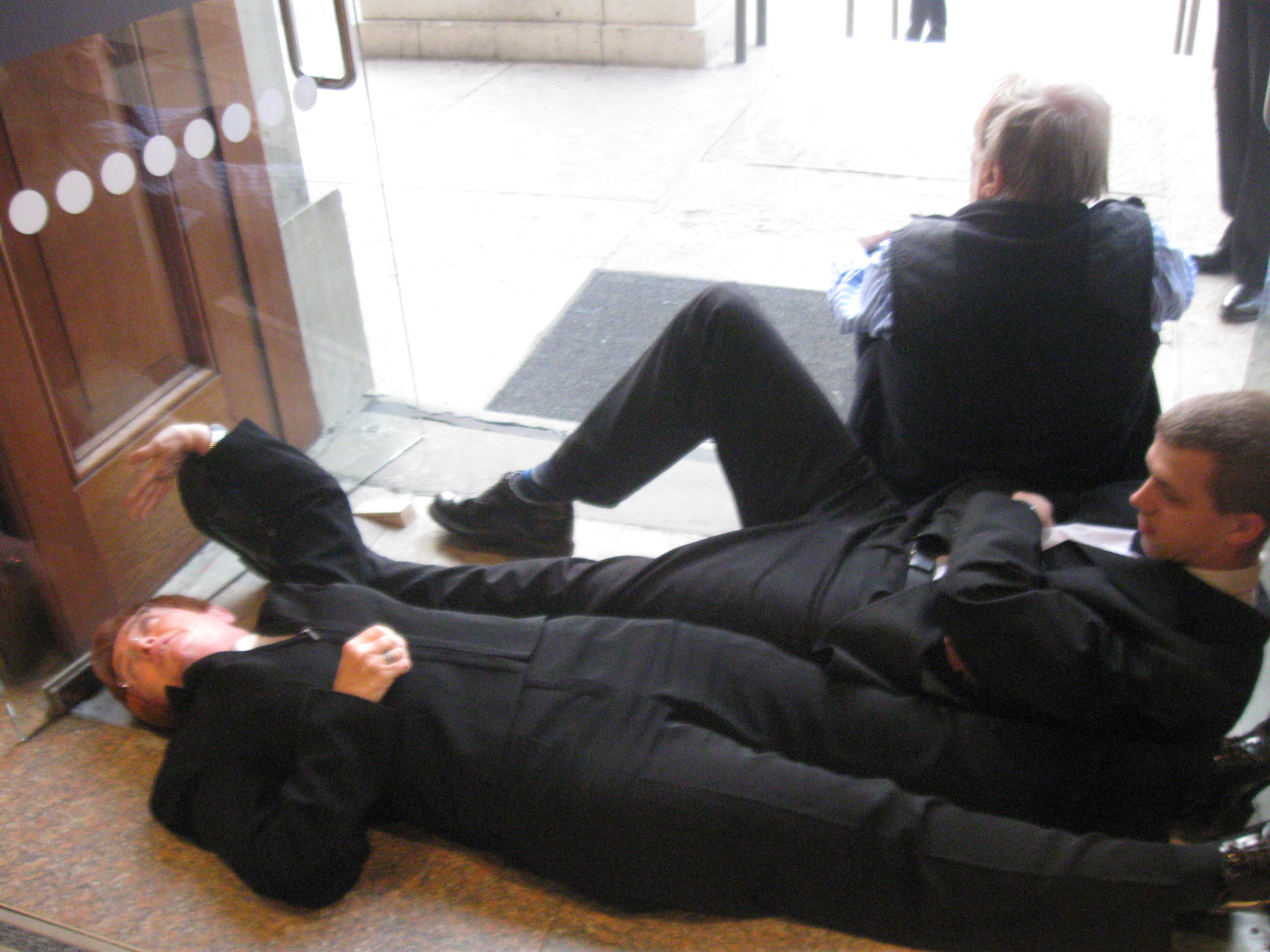 Protesters blocked every doorway to the Imperial War Museum as arms dealers arrived