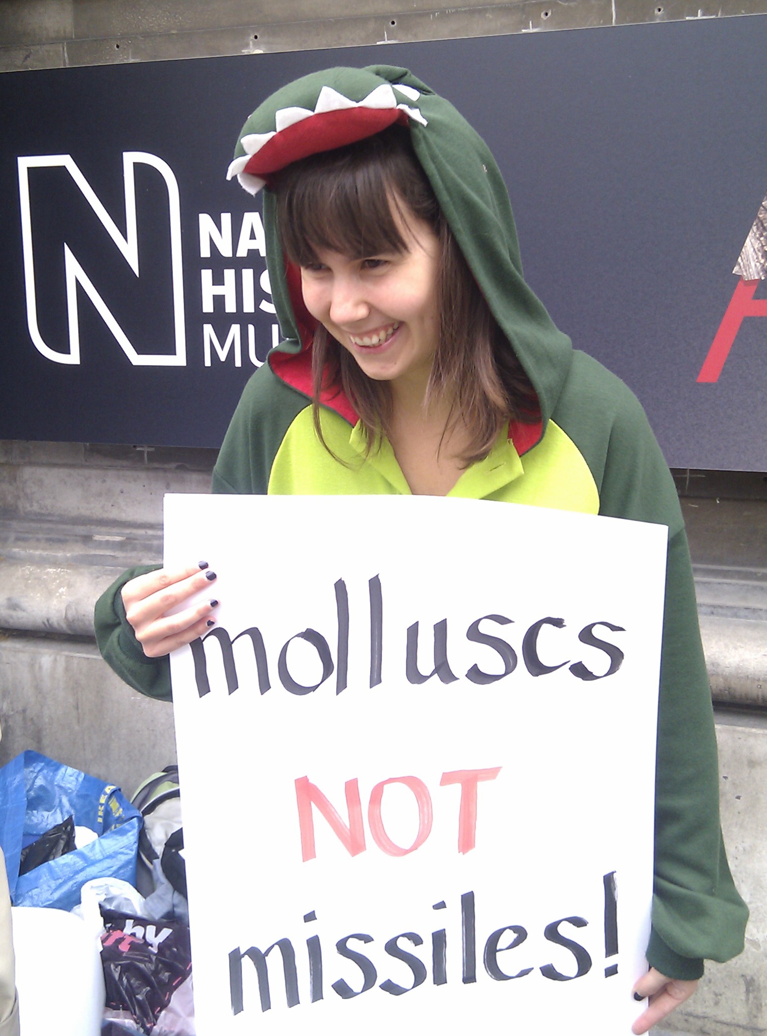 Dinosaur demonstration: 'molluscs not missiles'