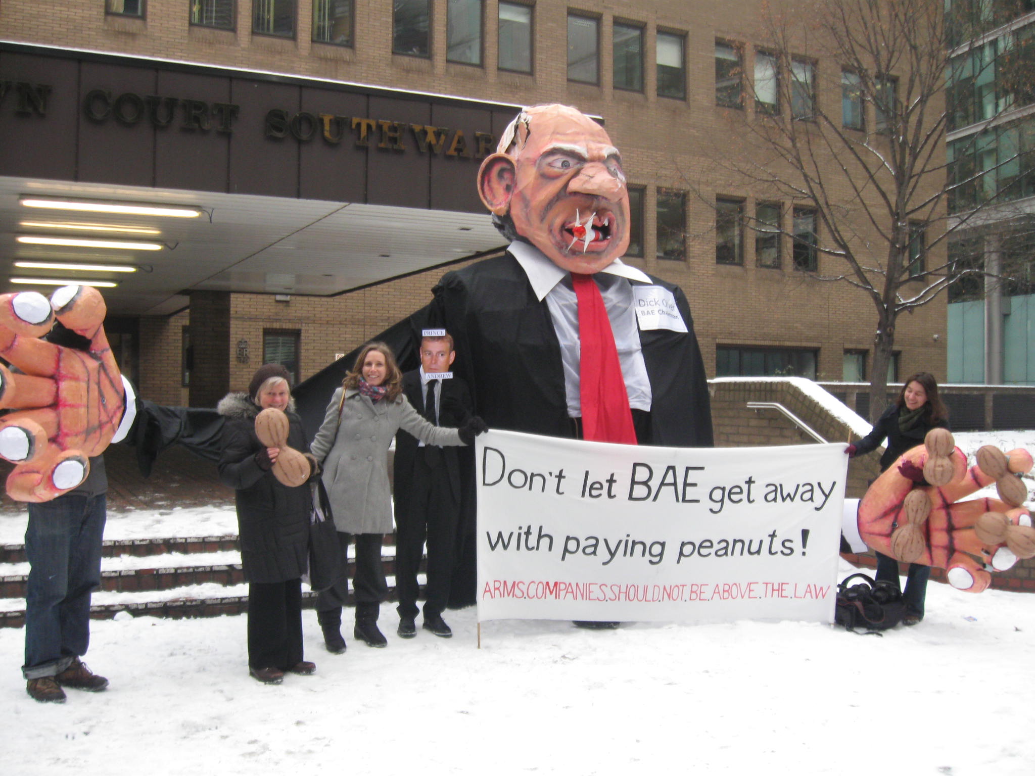 CAAT protest outside Southwark Court, Dece 2010. The court fined BAE £500,000 fo false accounting and ordered it to pay compensation of £30 million to the people of Tanzania.