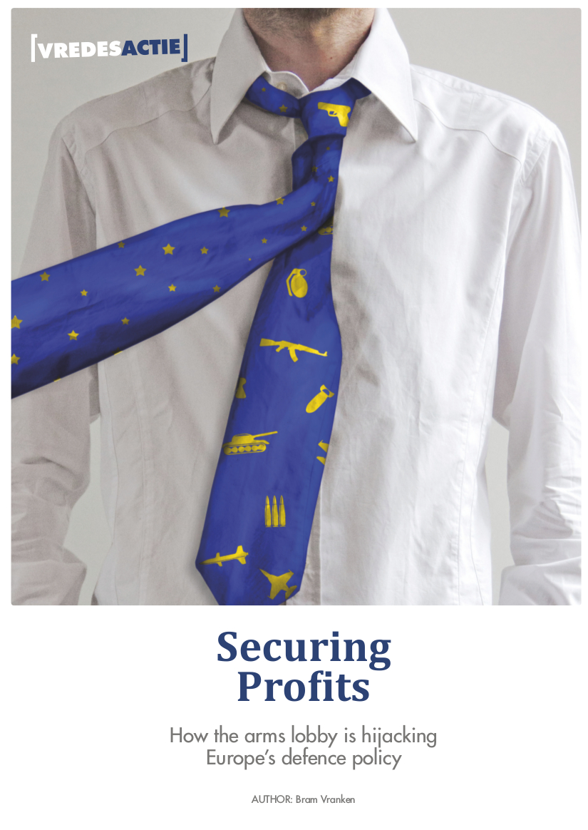 Person wearing tie with pictures of weaponry in EU colours