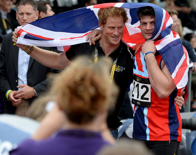 Prince Harry with union jack at Invictus Games