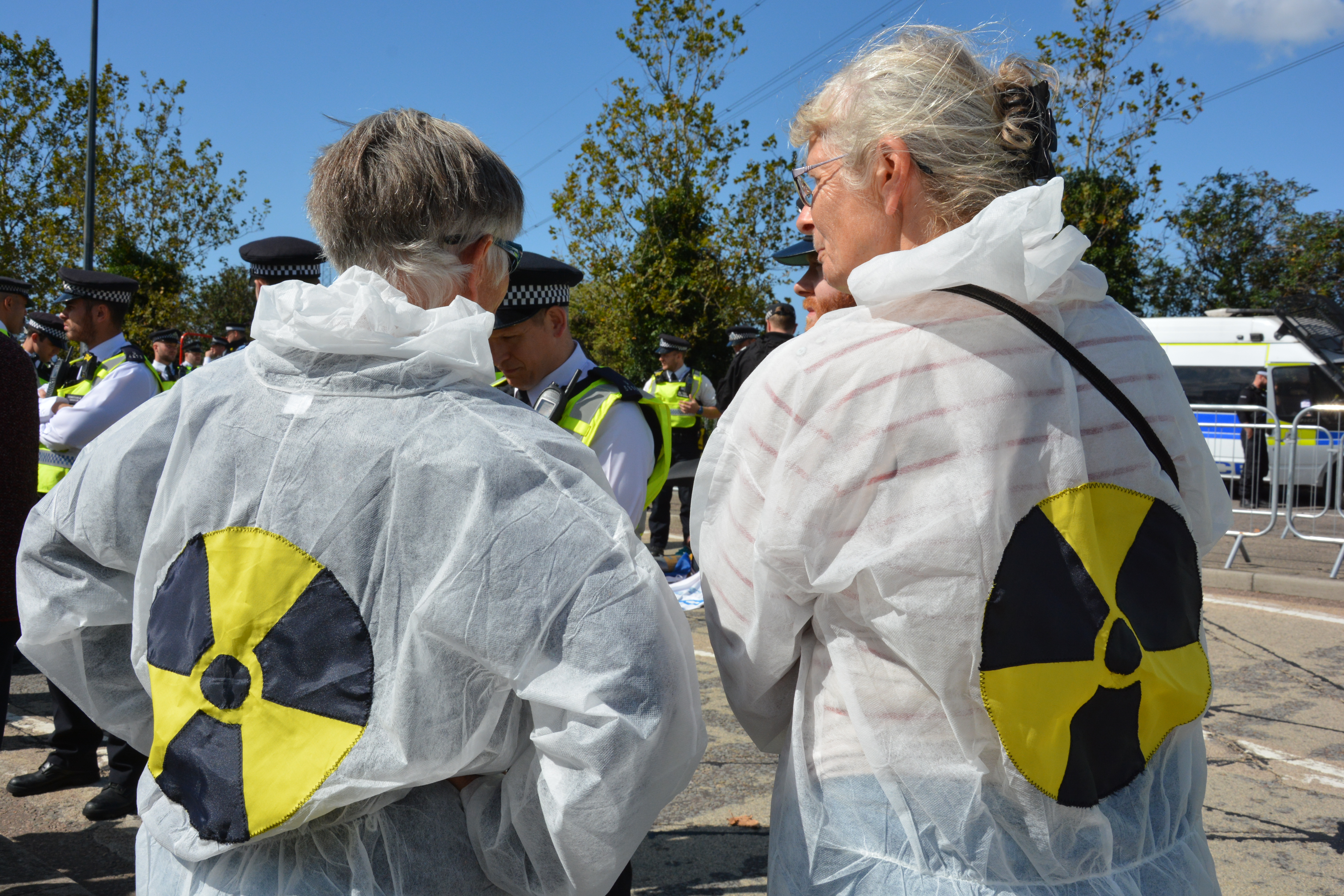 Anti-nuclear activists protest outside DSEI