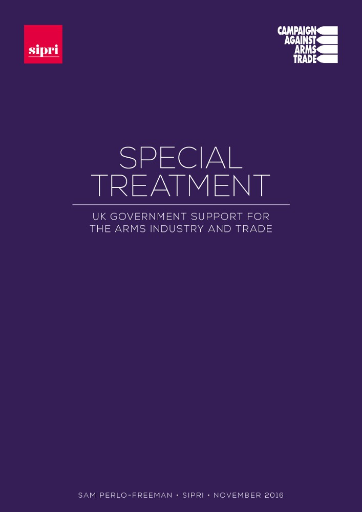 report cover for CAAT Report "Special Treatment: UK Government Support for the Arms Industry and Trade" by Same Perlo Freeman of Sipri November 2018