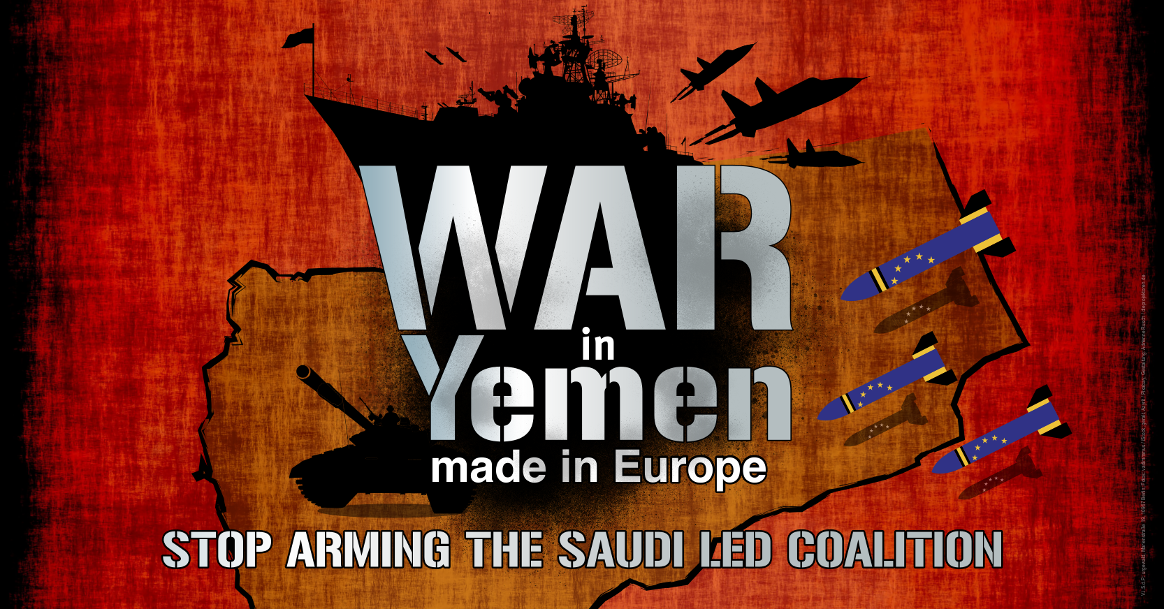 graphic that reads war in Yemen made in Europe