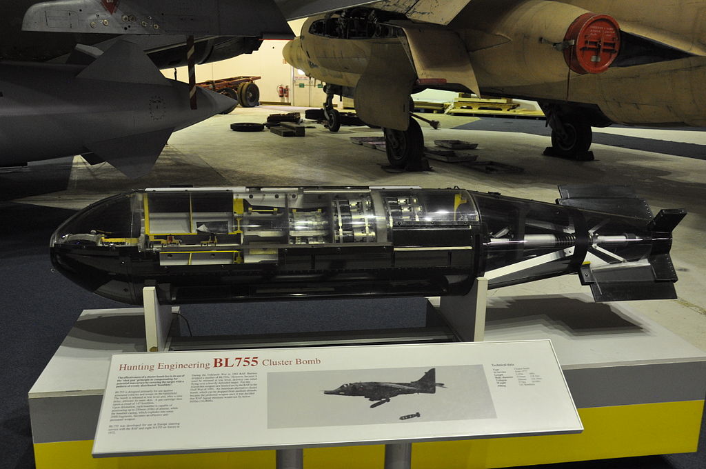 BL_755_cluster_bomb with glass case under a wing in a display