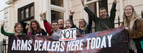 CAAT supporters celebrate getting the National Gallery to drop arms company events