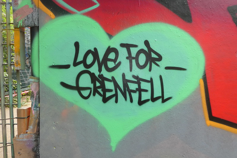 Image of spray painted heart that says love for Grenfell inside it