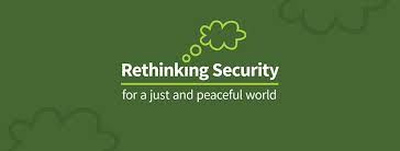 Logo of UK netowrk 'Rethinking Security: For a Just and Peaceful World', with a thought bubble above it.