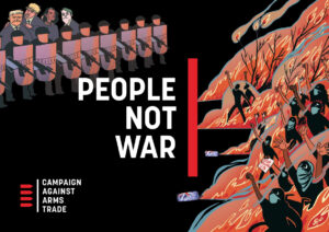 People Not War graphic of riot police facing down protesters