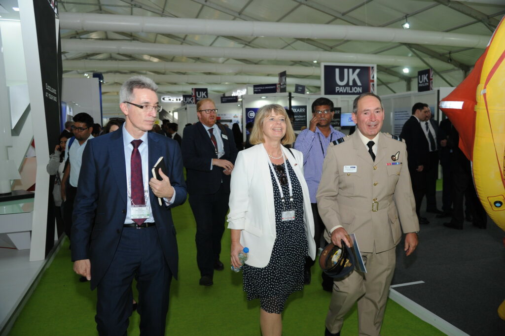 Senior Military Advisor, Nigel Maddox, (right) at Aero India 2017 with UK Defence Minister Harriett Baldwin