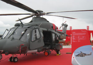 helicopter on display at arms fair