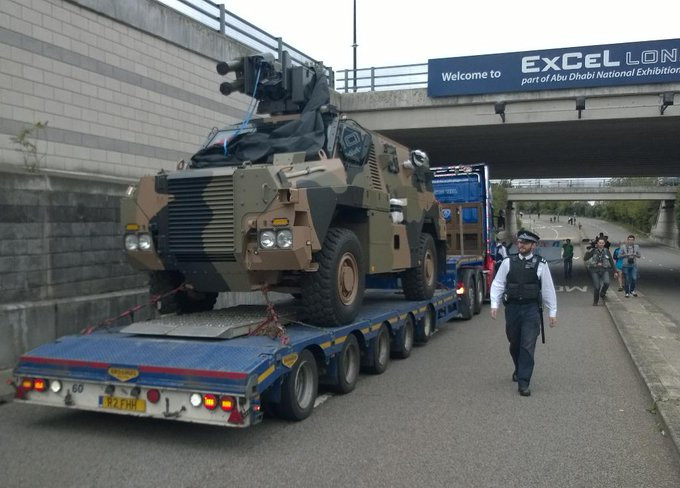 armoured vehicle on a flat-bed truck