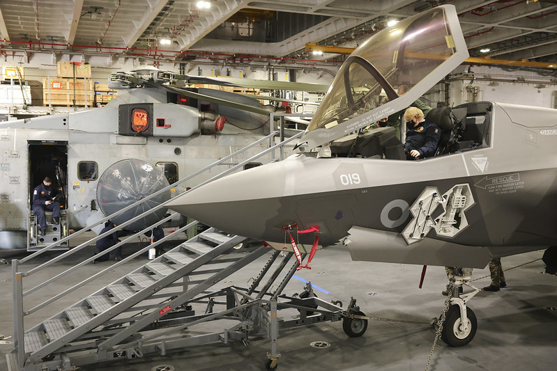 boris johnson in F-35 fighter jet in aircraft hanger