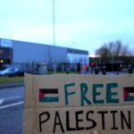 Placard reading Free Palestine