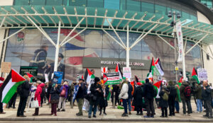 A large protest outside Twickenham stadium