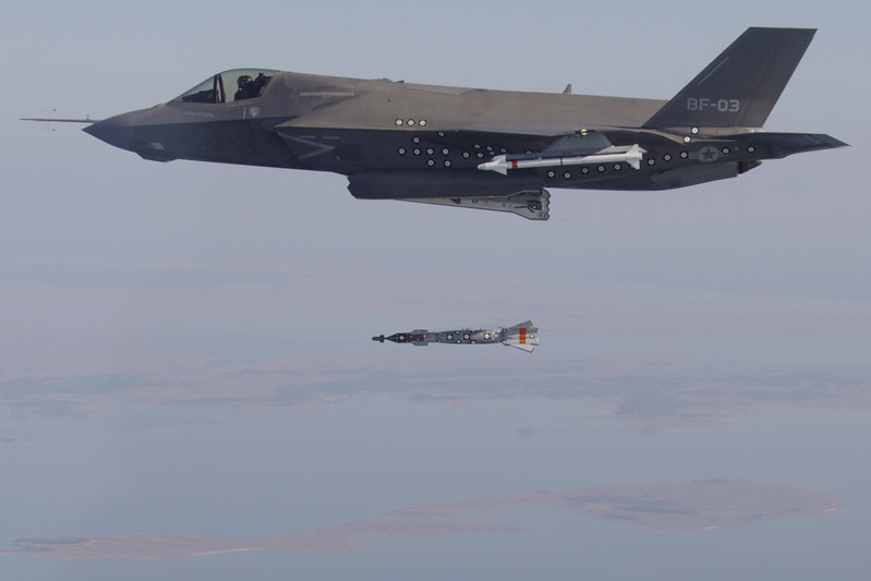 An F35 dropping a bomb