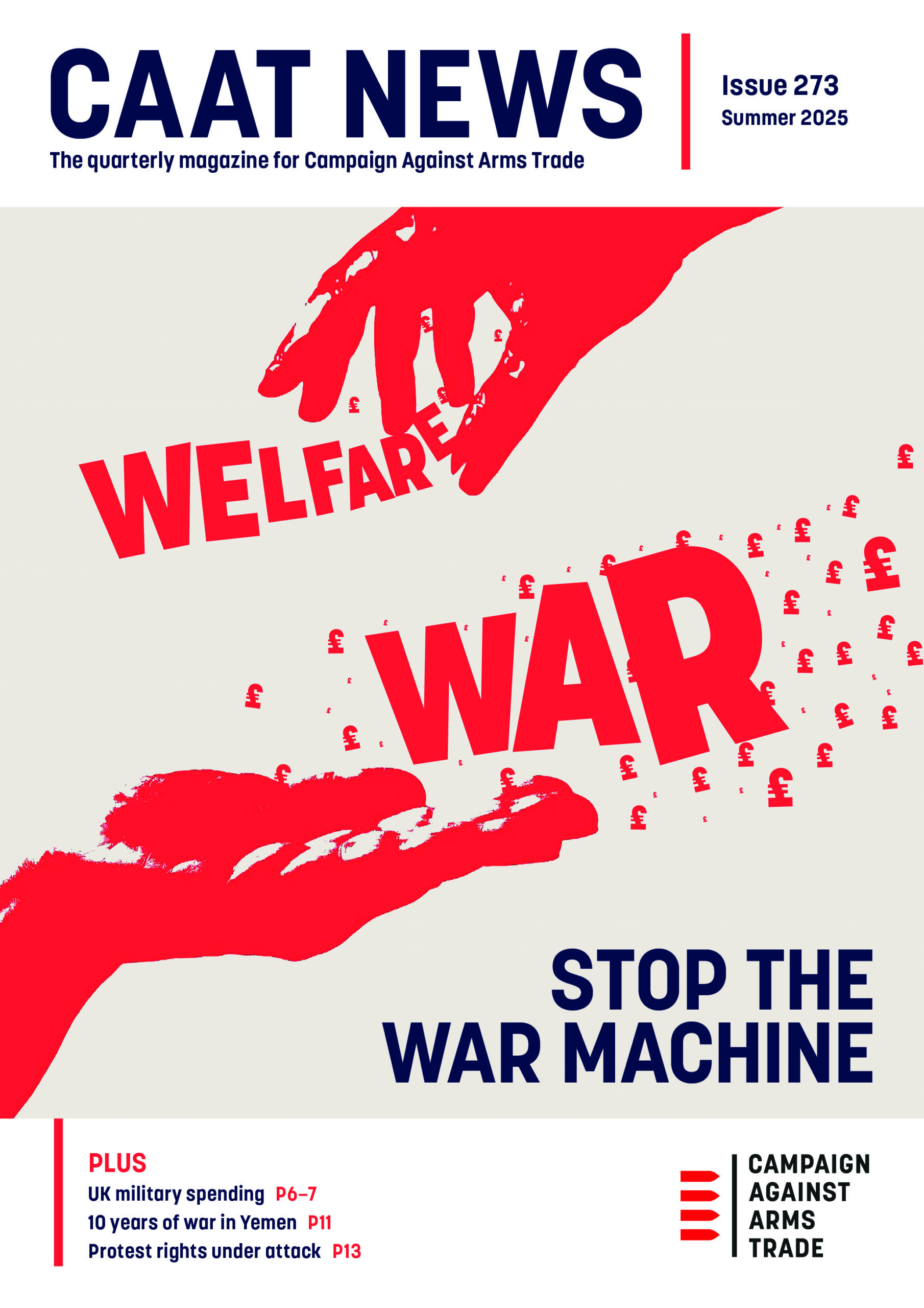 Two hands - one picking away money from welfare and giving it into the other hand of war