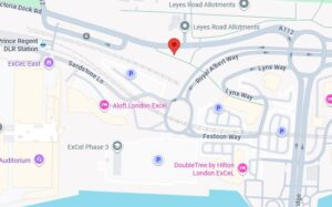 Map of the area for the DSEI peace camp, near Prince Regent DLR