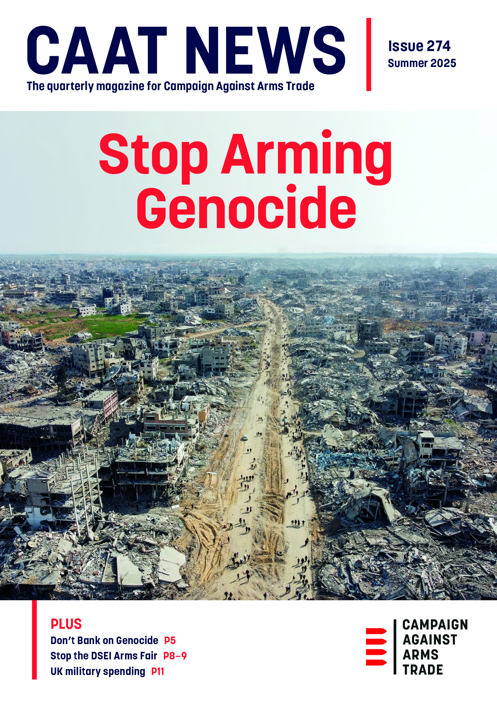 Hundreds of people are walking down a sandy road in an entirely destroyed city.