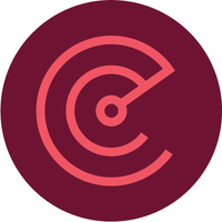 Logo of the Corruption Tracker. Maroon circle with a stylised C drawn in pink in the centre, in the form of a partial target.